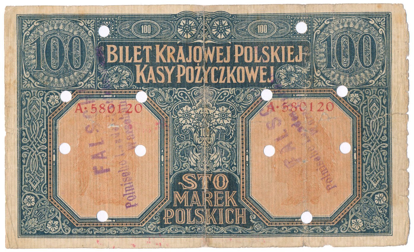 Banknot 100 marek polskich 1916 seria A jenerał (fałszerstwo)